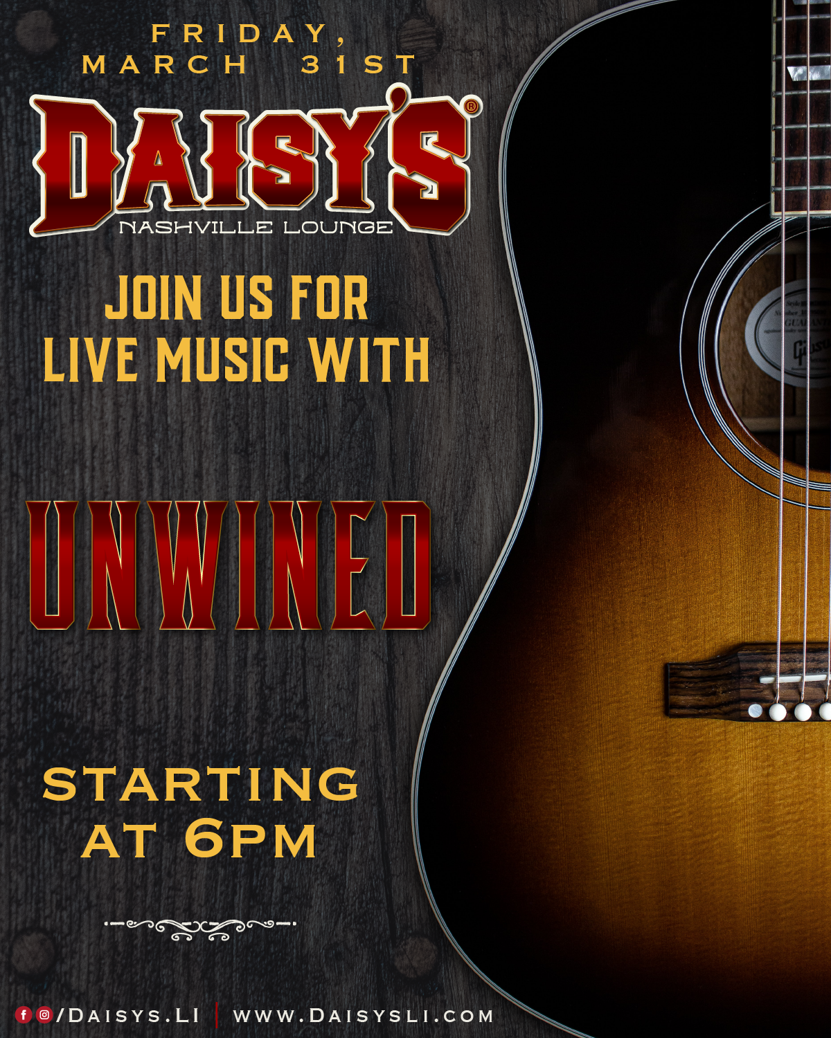 Friday, March 31st: Live Music with Unwined at 6 pm