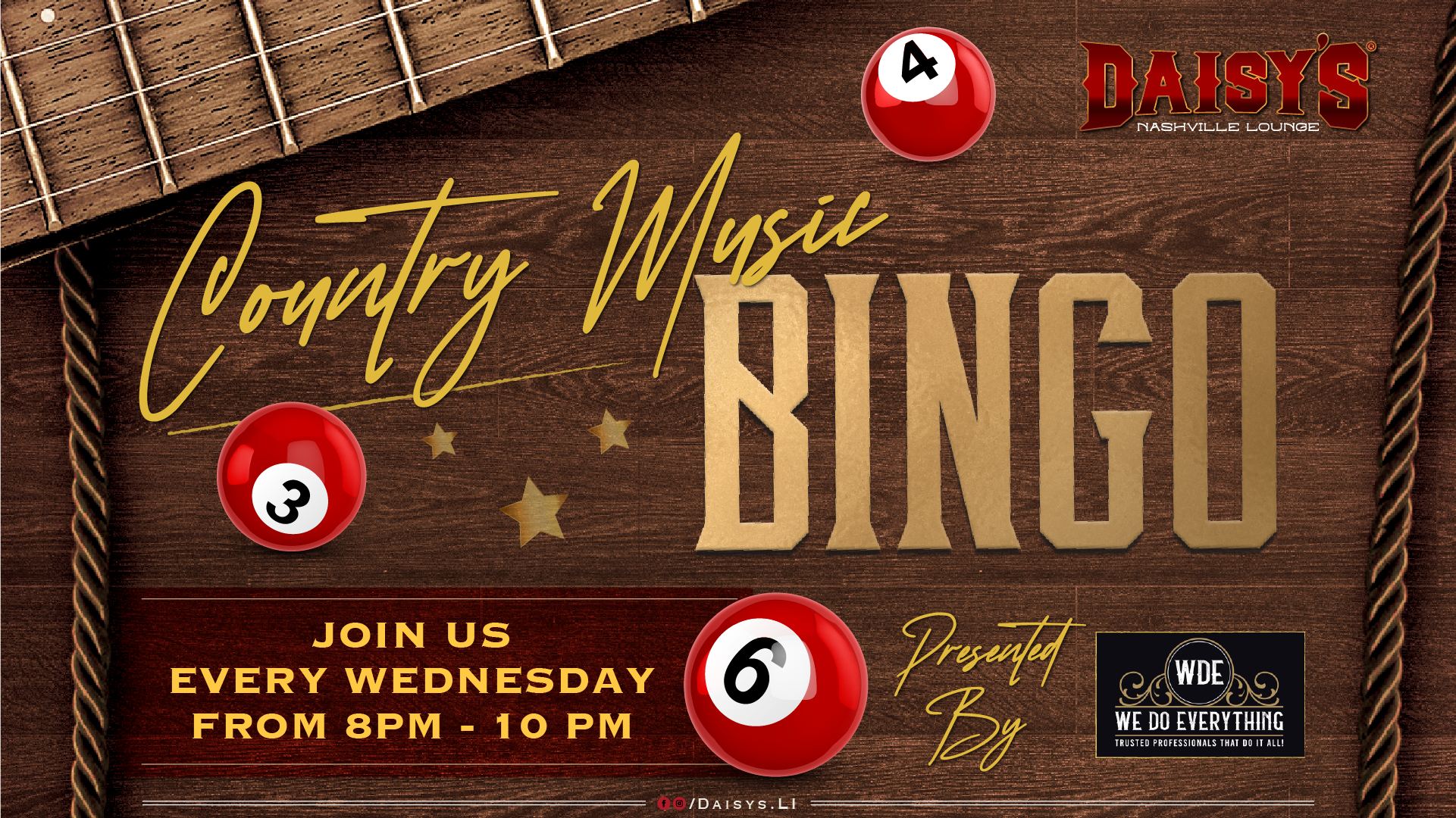 Country Music Bingo every Wednesday from 8 pm - 10 pm