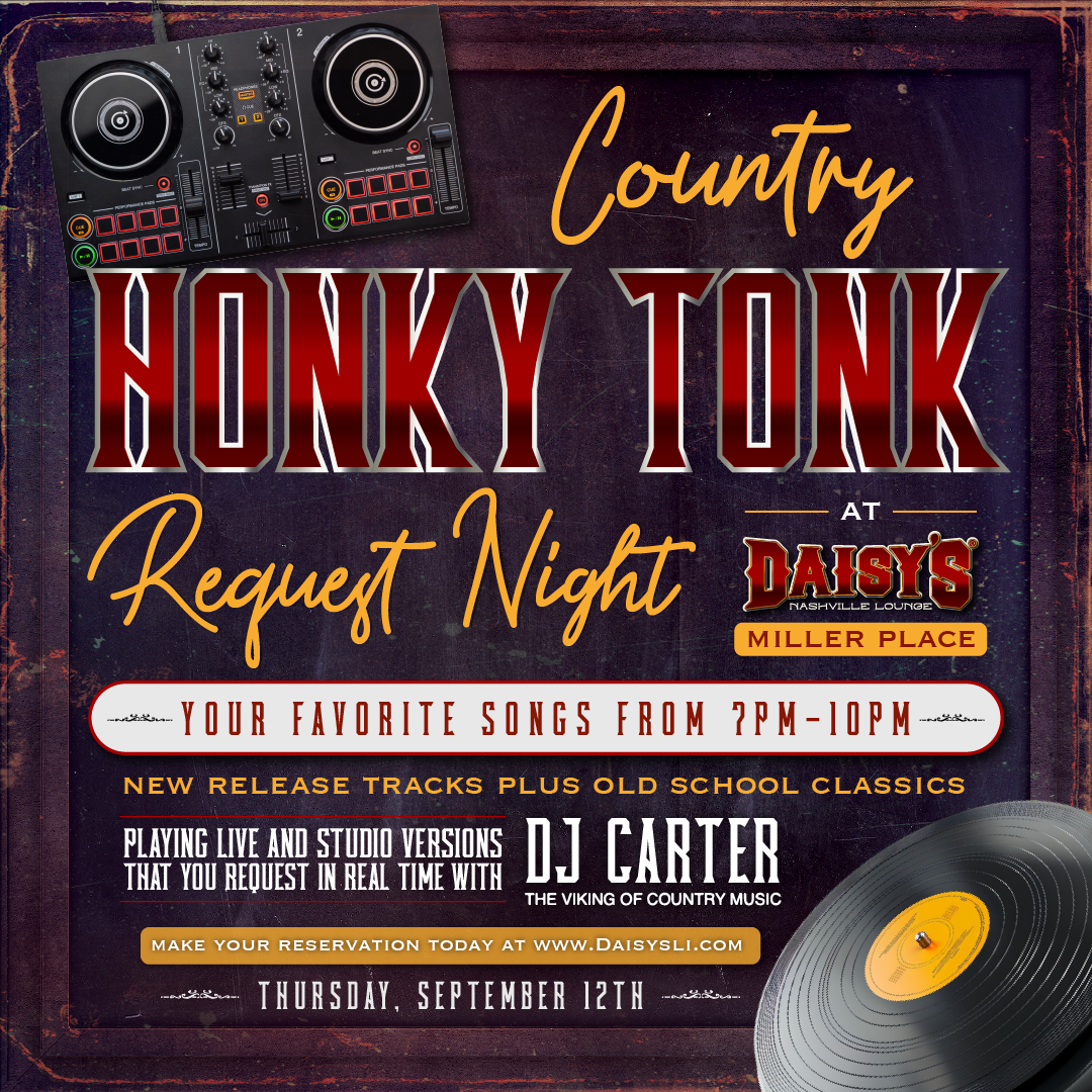 Thursday, September 12th- music by DJ Carter from 7 pm - 10 pm