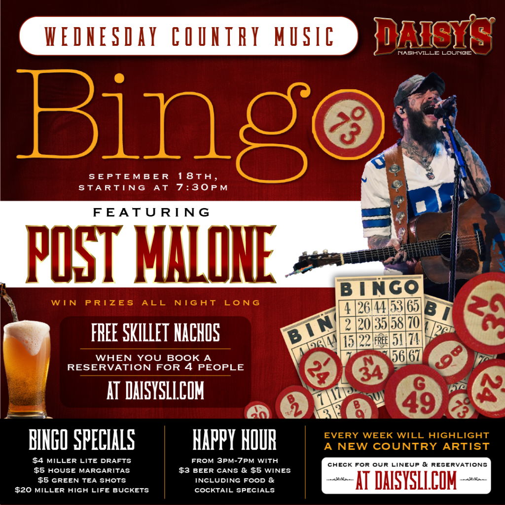 September 18th at 7:30 pm: Post Malone Music Bingo