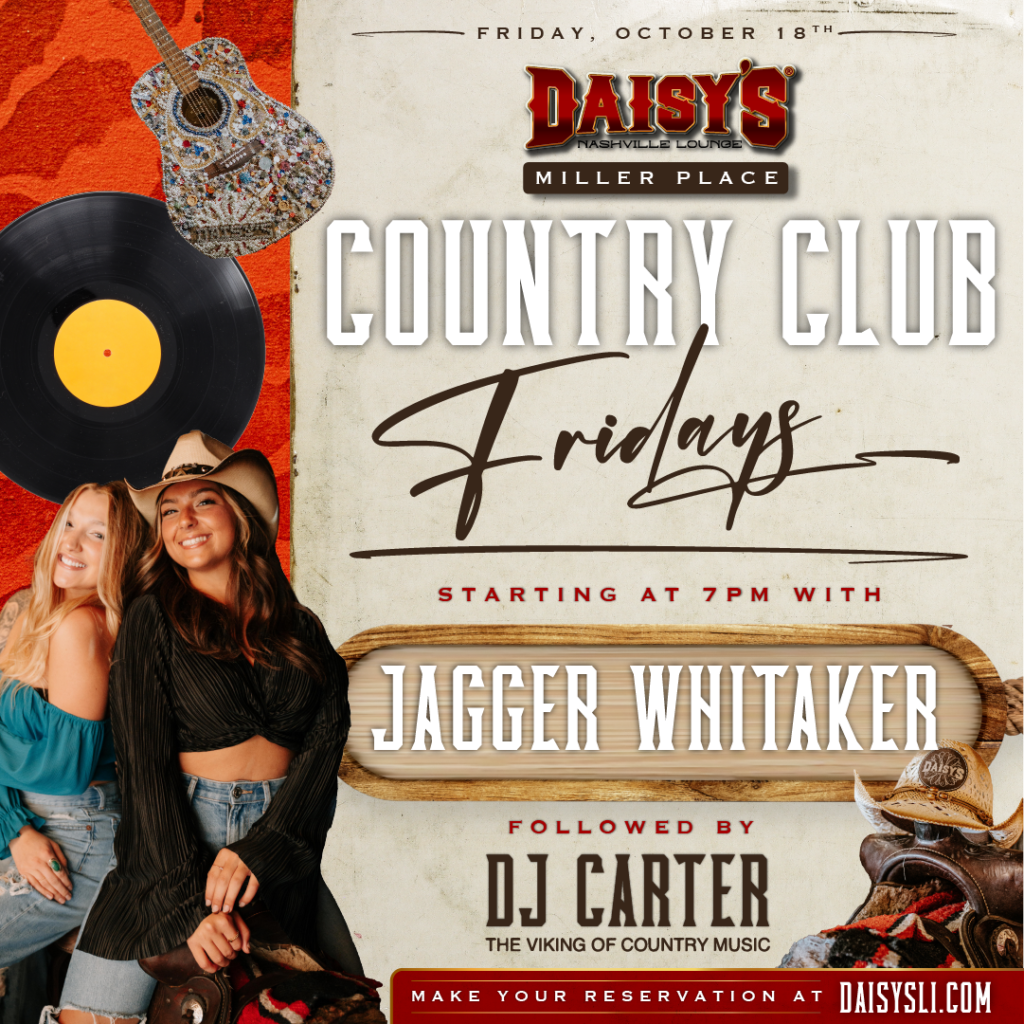 Join us at our Miller Place location on Friday, October 18th at 7 pm for live music by Jagger Whitaker followed by DJ Carter!