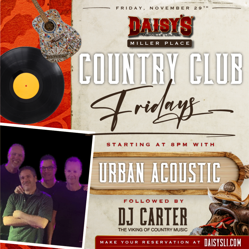 Urban Acoustic is performing live at Daisy's in Miller Place on Friday, November 29th at 8 pm! Come check them out!