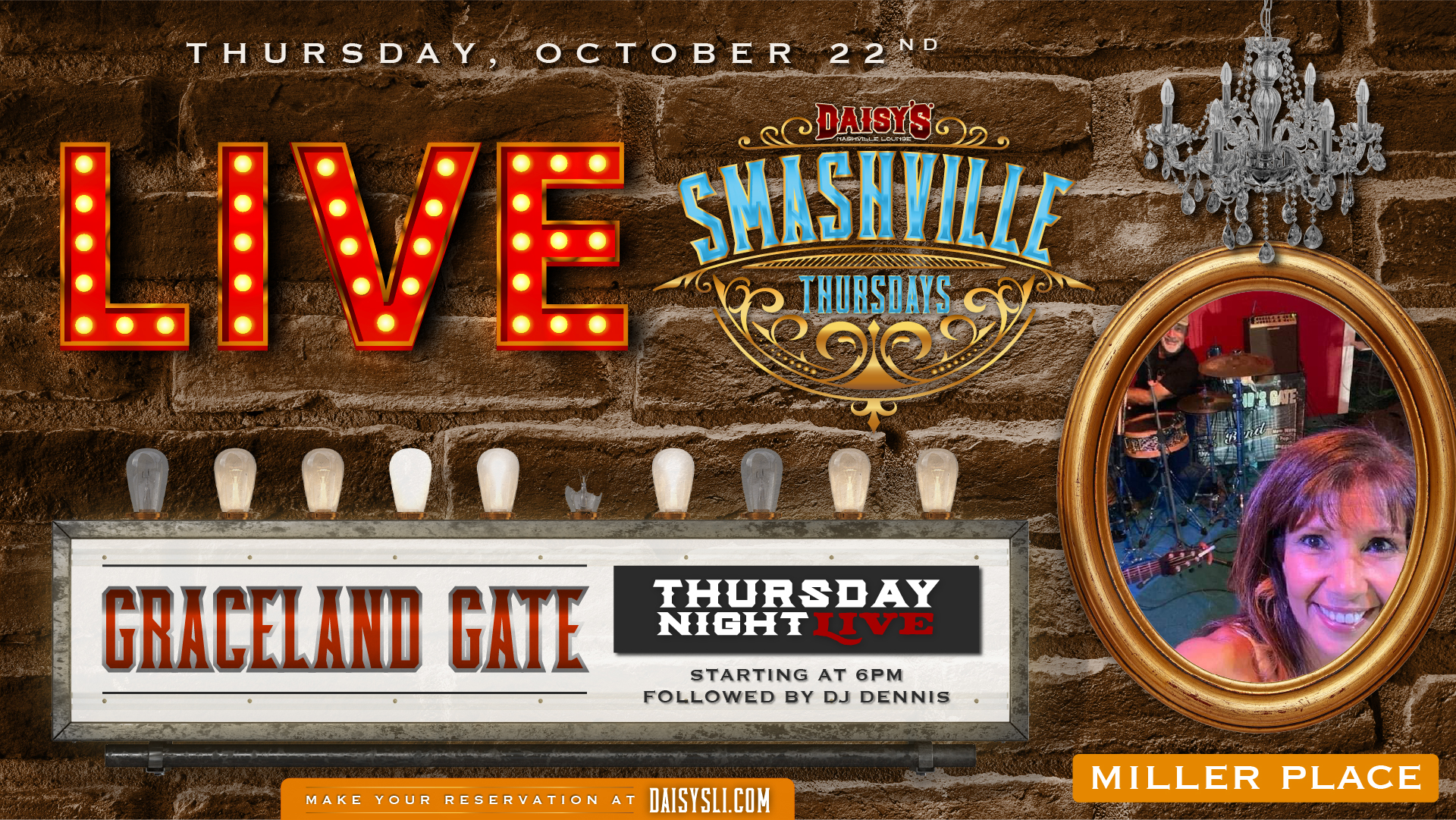 Graceland Gate joins us for Smashville Thursday with live music beginning at 6PM. Stop in early for Honky Tonk Happy Hour from 3–7PM, then stick around for the show.
